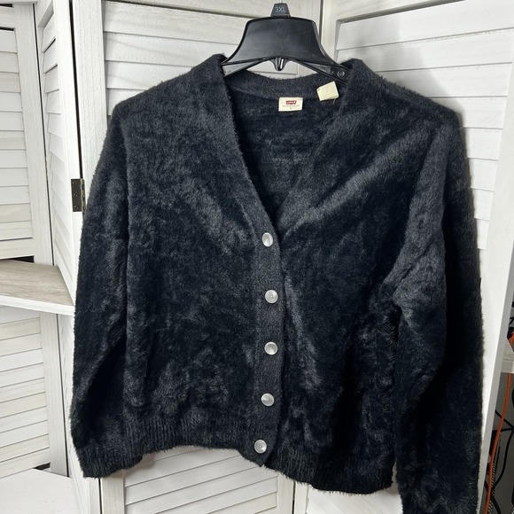 Levi's Women's Polyamide "Bunny" Sweater Cardigan Black Size Medium EUC!! HTF‎ - Picture 1 of 8